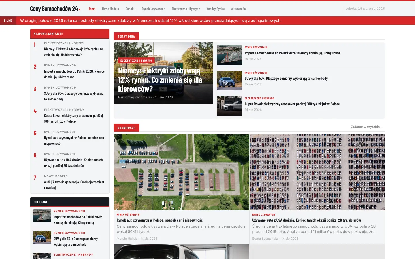 Zrzut ekranu strony cenysamochodow24.pl