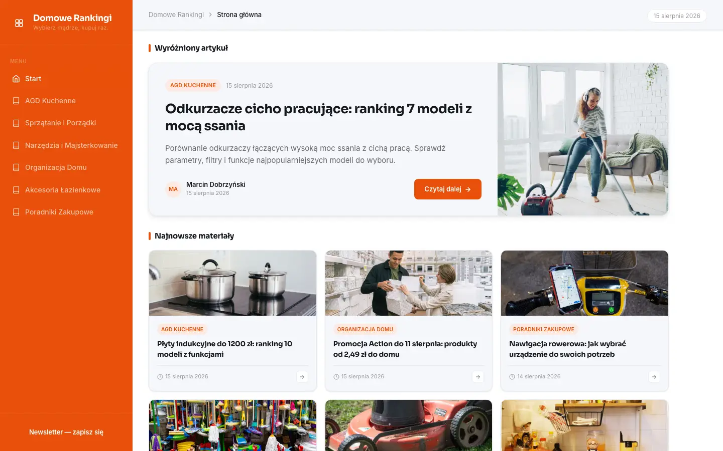 Zrzut ekranu strony domowerankingi.pl