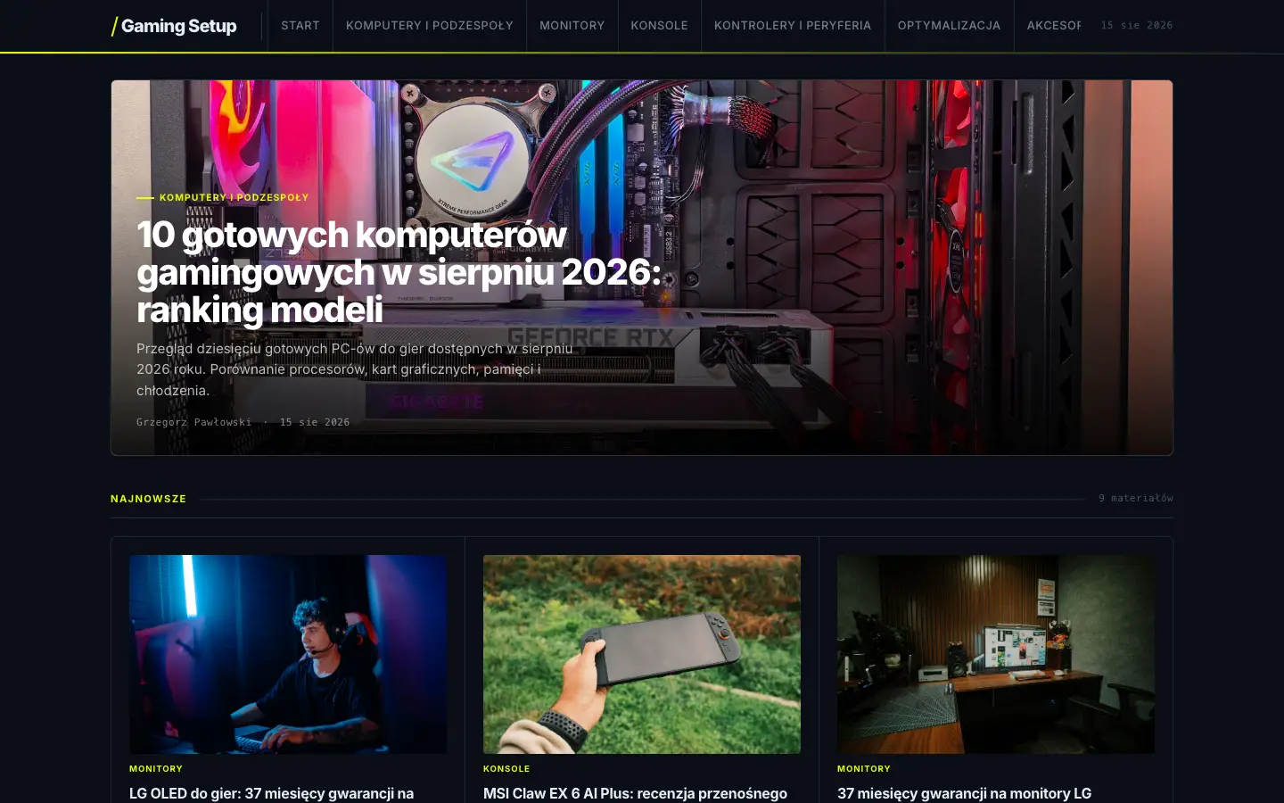 Zrzut ekranu strony gamingsetup.pl
