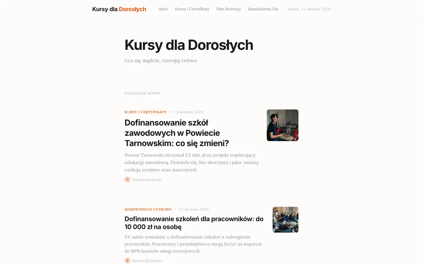 Zrzut ekranu strony kursydladoroslych.pl