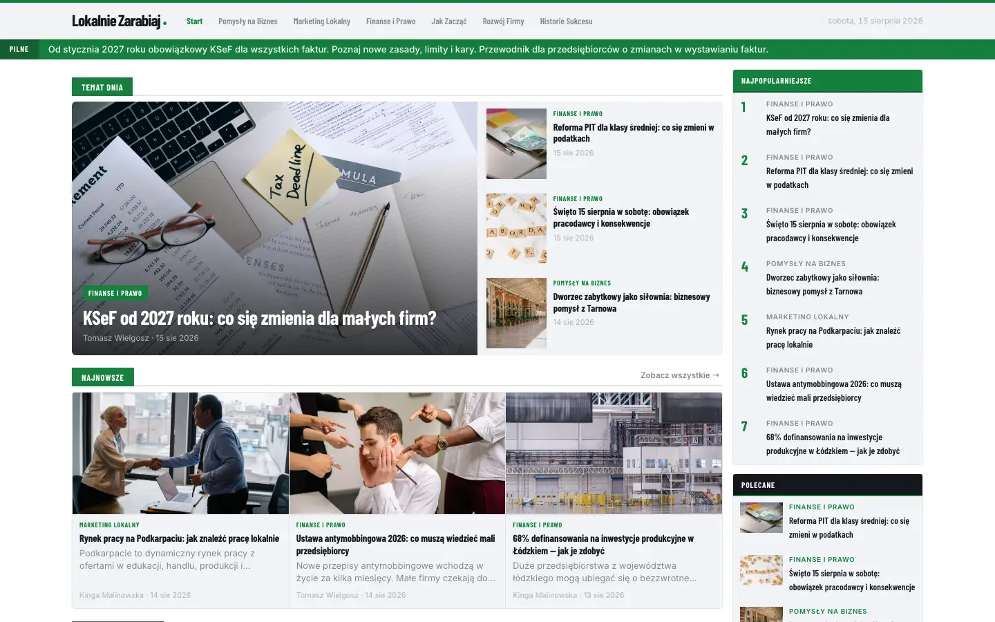 Zrzut ekranu strony lokalniezarabiaj.pl