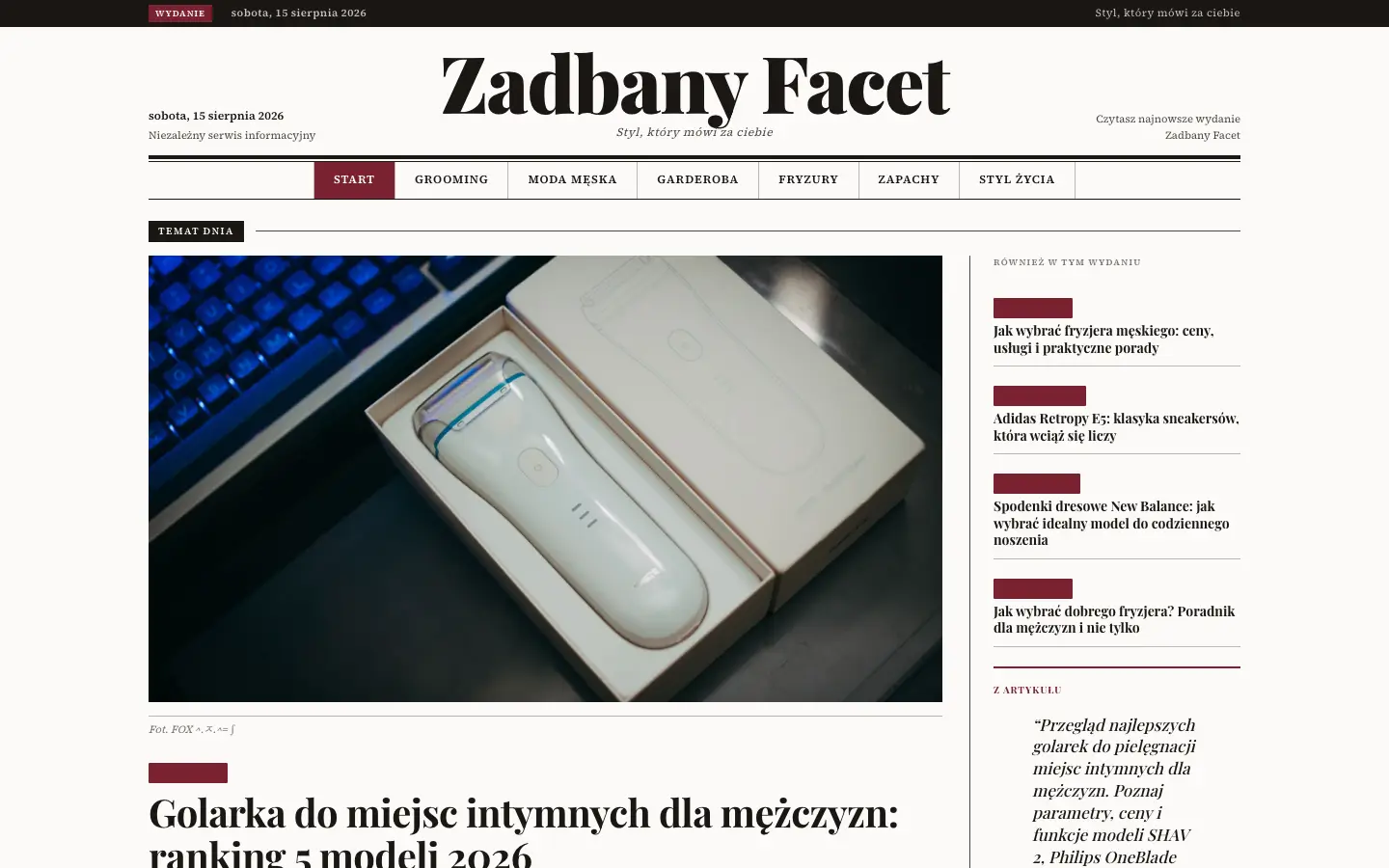 Zrzut ekranu strony zadbanyfacet.pl